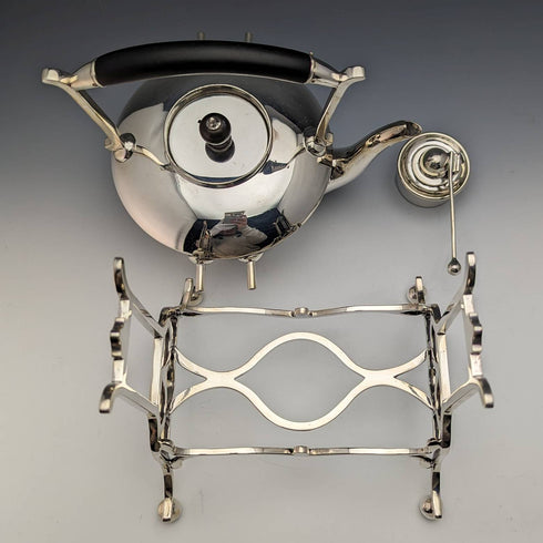 Around 1915 British Antique Silver Plate Kettle & Burner Stand Set Martin and Hall